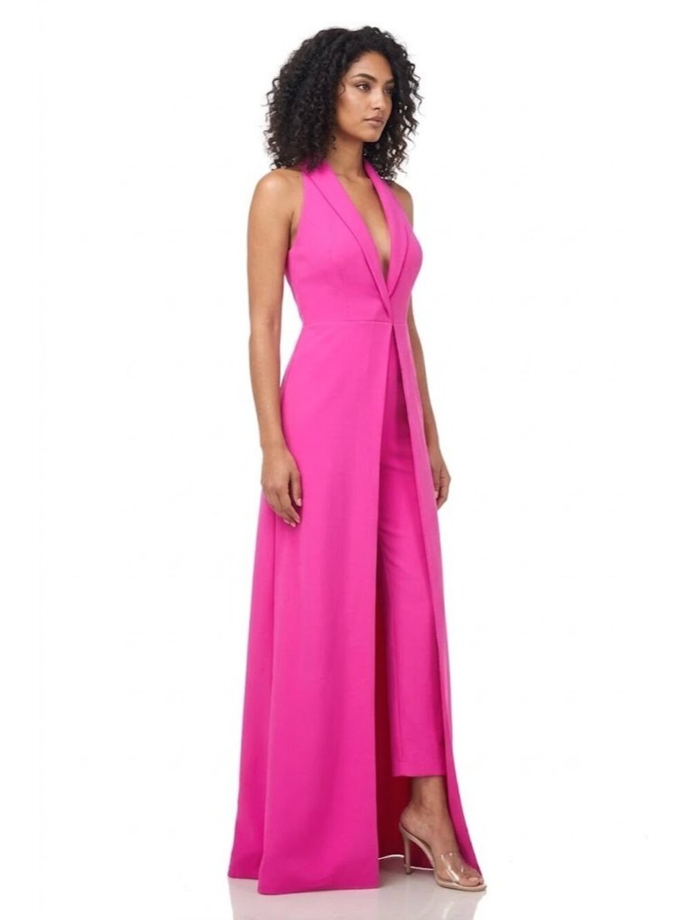 NWT Kay Unger Melissa in Magenta Stretch Crepe Walk Through Jumpsuit Maxi 10